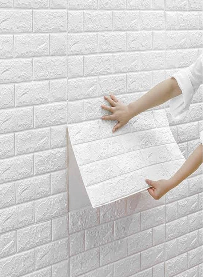 SOJITRA 3D Brick Wallpaper PE Foam self Adhesive Brick Design Wall Stickers/DIY Wallpaper for Home Hotel Living Room Bedroom Cafe Deco (White Wallpaper, 1) - Image 5
